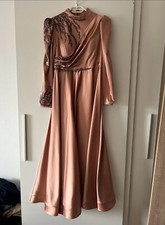 Luxus Hochzeit Abendkleid Muslime Dunkel Altrosa Glänzend /Silber 38/40 Neu!!