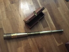 Teleskop, Monokular, Marine Fernrohr, Messing, mit Holzbox