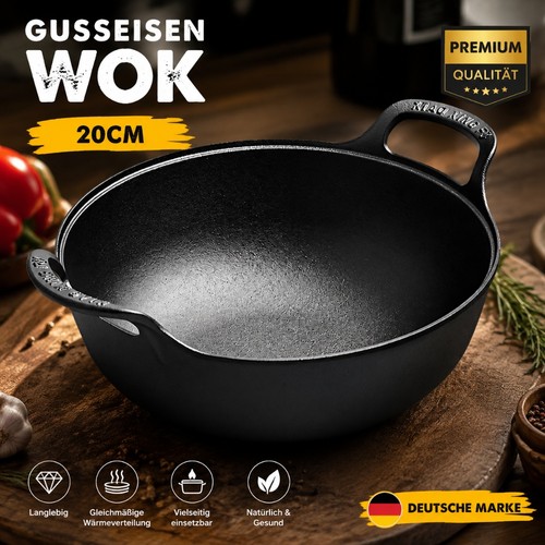 Gusseisen wok 20cm kochtopf - wok,