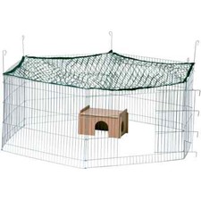 Dobar Freilaufgehege mit Holzhäusschen, 6-eckig, silber