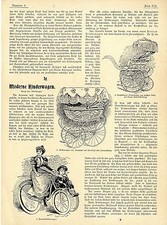 Moderne Kinderwagen aus Naturrohr mit Lederdach ...Dreirad- Kinderwagen von 1899