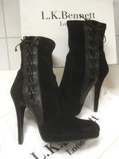 LK BENNETT 7 40 Stiletto STIEFEL schwarz Wildleder Leder High Heel Rock OXFORD UVP325€