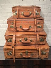 4 Vintage Leder Koffer Messing