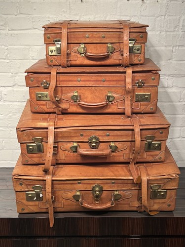 Vintage leder koffer messing - leder,