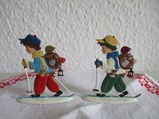 Wilhelm Schweizer  Zinn 2 x Standfiguren Junge auf Ski Winter Weihnachten