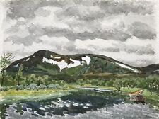 Karl Adser 1912-1995 Sommertag am See Boote Bergige Landschaft Schweden 1971