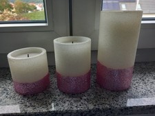 LED Kerzen Weiss/rosa GLITZER 3-er SET TOP!