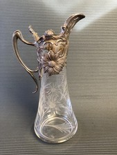 Jugendstil Kristall Glas Karaffe mit Silbermontierung 925