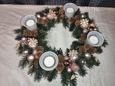 Adventskranz Adventsgesteck  Weihnachtsgesteck Kunsttanne 35 cm altrosa weiß 