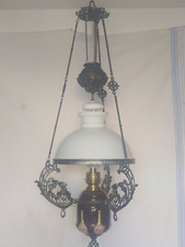 alte Lampe, Deckenlampe, Petroleumlampe  Majolika, Jugendstil um 1900, original