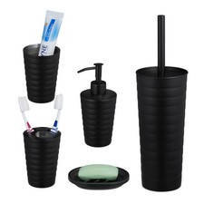 5-tlg. Badezimmer Set Edelstahl Badutensilien Badaccessoires schwarz Badzubehör