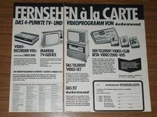 Seltene Werbung TELERENT Fernsehen a la Carte Fernseher Viderekorder Filme 1980