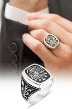 Massiver 925 Sterling Silber Osmanischer Wappen Design Herren Ring