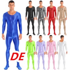 DE Herren Öl Body Ganzanzug Langarm Jumpsuit Overall Glossy Catsuit Reizwäsche