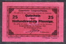 Langenaltheim -Gemeinde- 25 Pf. rotviolett vom 27.02.1917 (Tauenglanzpapier)