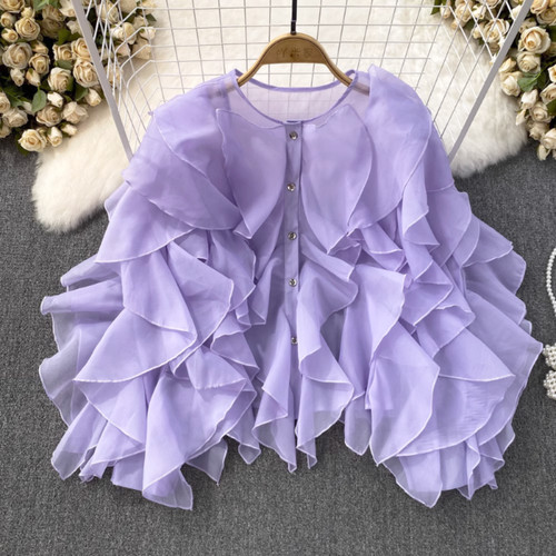Damen chiffon rüschen - rüschen, bluse