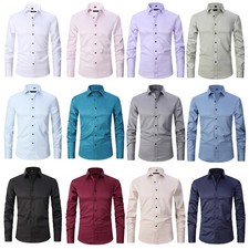 Stretch Hemd Herren Langarm Businesshemd Slim fit Hemden Kentkragen Freizeithemd