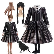 Halloween Gothic Kostüm Mädchen Cosplay Wednesday Gestreifte Schuluniform Kleid