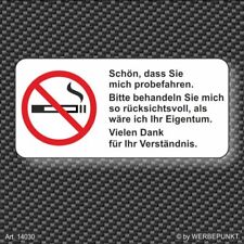 Aufkleber Vorführwagen Mietwagen Nicht rauchen Nichtraucher Serviceaufkleber