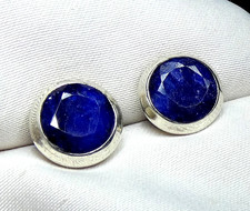 Saphir Ohrstecker 925 Silber fac. ca. 10 mm im Durchmesser dunkelblau UNIKAT NEU