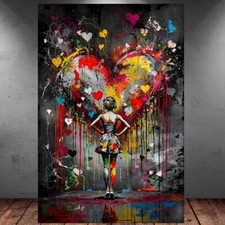 LEINWAND BILD ER XXL ABSTRAKT BANKSY HEART GIRL GRAFFITI BUNT WAND POSTER 691