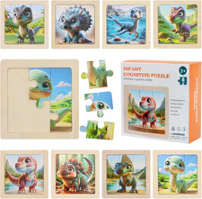 8 Stück Dinosaurier Puzzle ab 3 4 5 6 Jahre Kinder Holzpuzzle