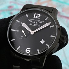 45mm AVIATOR Fliegeruhr schwarz mechanische Uhr Poljot 3105 MakTime 3105/1734716