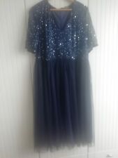 Abendkleid Kleid festlich Hochzeit Designer-Kleid Mitternachtsblau wadenl. Gr 52