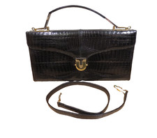 Handtasche Umhängetasche  Kunstleder Schlangenoptik schwarz 16x30 cm Vintage