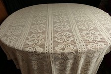 HANDGEHÄKELTER GROSSER CREMEF ARTDECO BETTÜBERWURF KLEEBLATT ORNAMENTIK 290x200