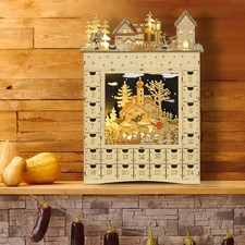 Adventskalender zum Befüllen 24 Schubladen Fächer mit LED-Lichtern Naturholz