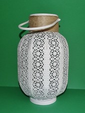 Laterne Windlicht  im Orient Muster weiß mit Glaseinsatz und Henkel Griff