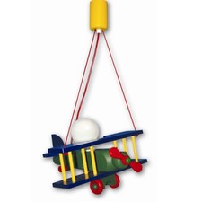 Waldi 90111 Sonderangebot Kinder Lampe Holz Doppeldecker E27 Flieger Blau/Grün