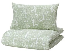 IKEA TROLLDOM Bettbezug 1 Kissenbezug für Kinderbett Tiermuster grün 110x125 cm
