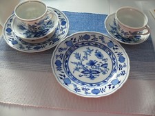 2 Kaffee Gedecke für 2 Personen Zwiebelmuster von Bavaria Germany  blau weiß
