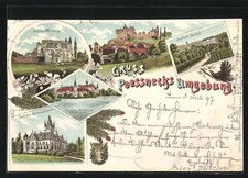 Lithographie Ranis, Burg Ranis, Schloß Wernburg, Schloß Hummelshain, Schloß Opp 