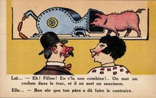 Ak Fleisch-Herstellung, Schwein, Wurst, Paar, Gespräch - 4491501