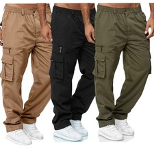 Herren Cargo Elastische Hose Taille Kampf Leichte Bottoms Taschen Arbeitshose