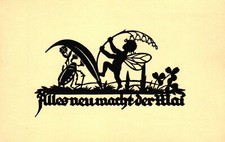 Elfe, Maikäfer "Alles neu macht der Mai", Scherenschnitt AK, M. Schwindt, ca. 30
