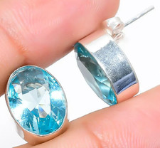 Swiss Blau Topas Edelstein 925 Sterlingsilber Schmuck OHRSTECKER