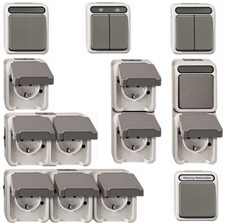 Merten Programm Aquastar lichtgrau Feuchtraum Aufputz IP44 Steckdosen Schalter 