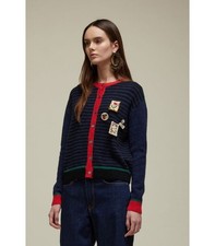 JEi'S Multicolor Cardigan with Applications Green Blue