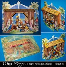 SCHÖNE ALTE 3D PAPP AUFSTELL KRIPPE  1950er ADVENTSKALENDER ZEIT POP UP 28 CM
