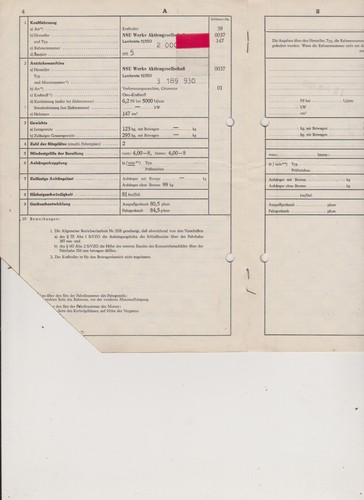 Nsu lambretta 150 kfz brief - nsu, kfz-brief