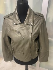 Offset Leder Damen Jacke Größe S.Farbe:Olive Metallic,Lamm Nappa Leder