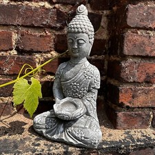 Buddha Figur Stein Blüten mit Schale frostfest 34 cm Garten Deko wetterfest