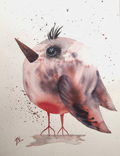 Aquarell Bild ♥️ (m)-ein Spatz,  fröhliches Bild  24x32 cm