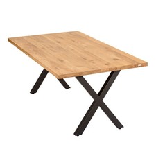Massivholztisch Eiche Tischpalte 4 cm gerade Kante 140x80 cm mit X-Metallgestell