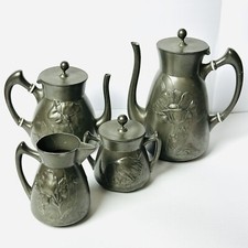 Kayserzinn Jugendstil Zinn Kaffeekanne Teekanne Zucker Milch Hugo Leven