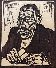 Orig.-Holzschnitt Der Kartenspieler / unleserlich signiert (19)65